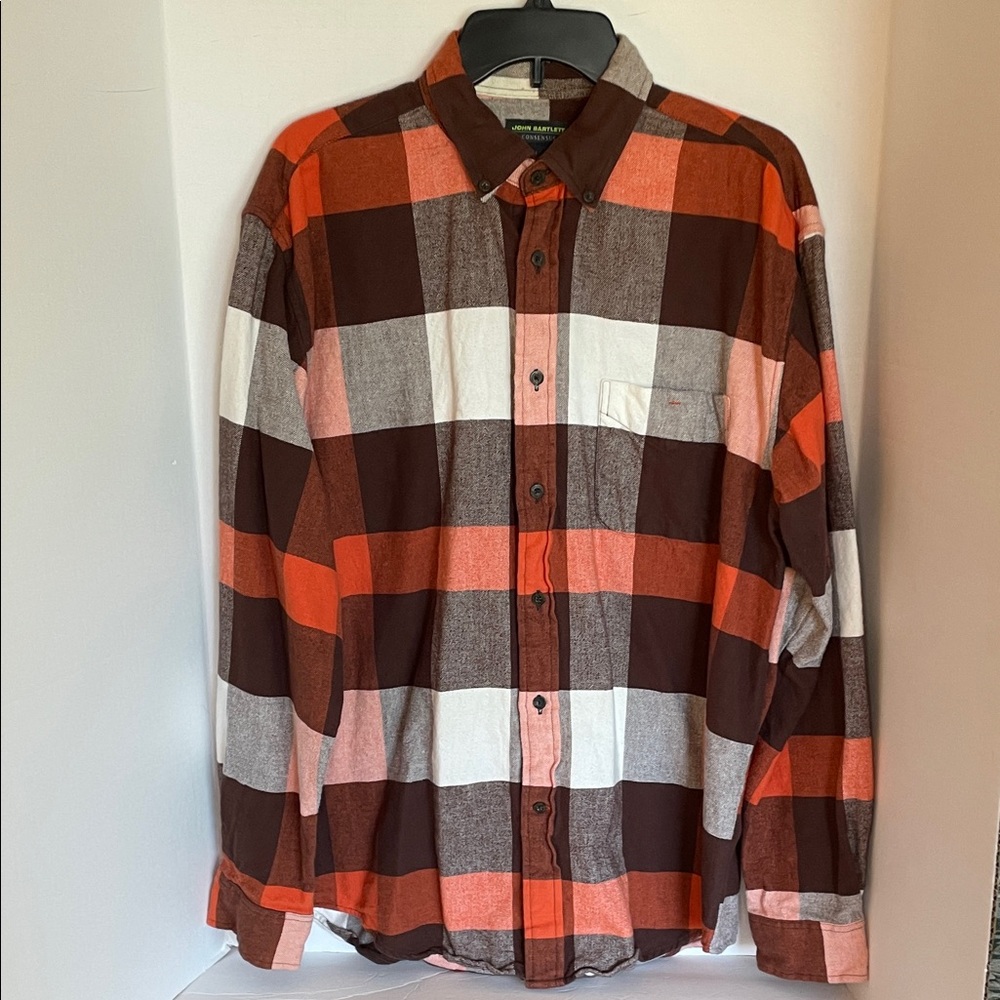 John Bartlett Consensus Men's Plaid ButtonDown Shirt - Brown, Orange, White Sz L